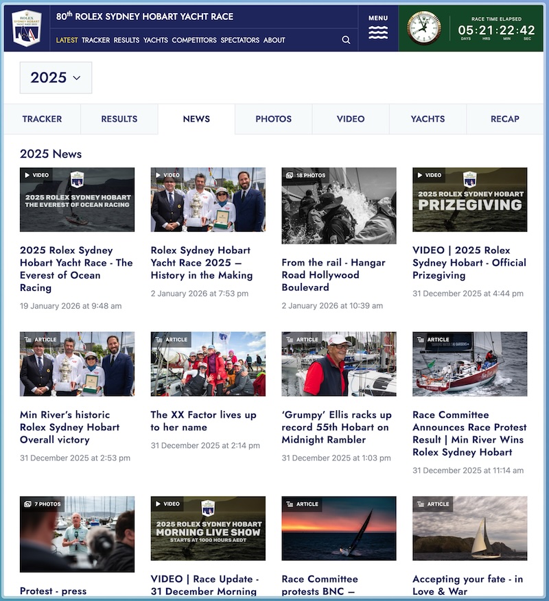 A screenshot of the news page
